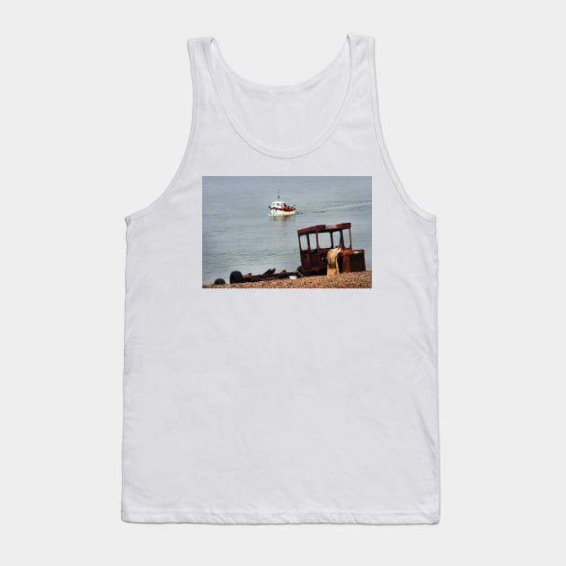 The return of Lady Iris. Fishing boat returns to the beach at Weybourne, Norfolk, UK Tank Top by richflintphoto